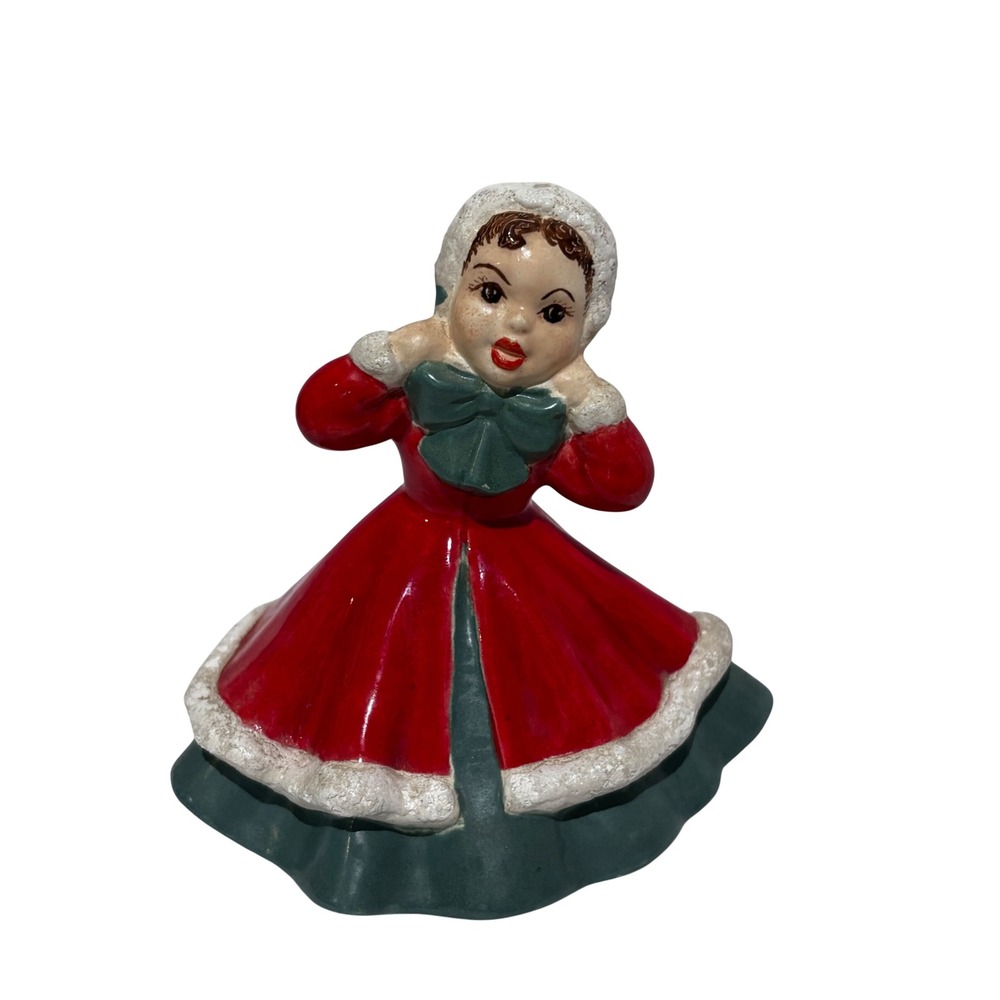 Vintage Jamar Mallory Irene Christmas Girl Figurine Rare Noel MCM Red Coat Retro